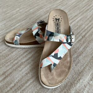 Like New MEPHISTO HELEN SANDAL MULTICOLOURED BAMBOU Strappy Design SZ 39 | US 9